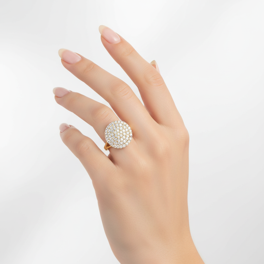 Anillo disco pavé circonias baño oro 18k - Imagen 2