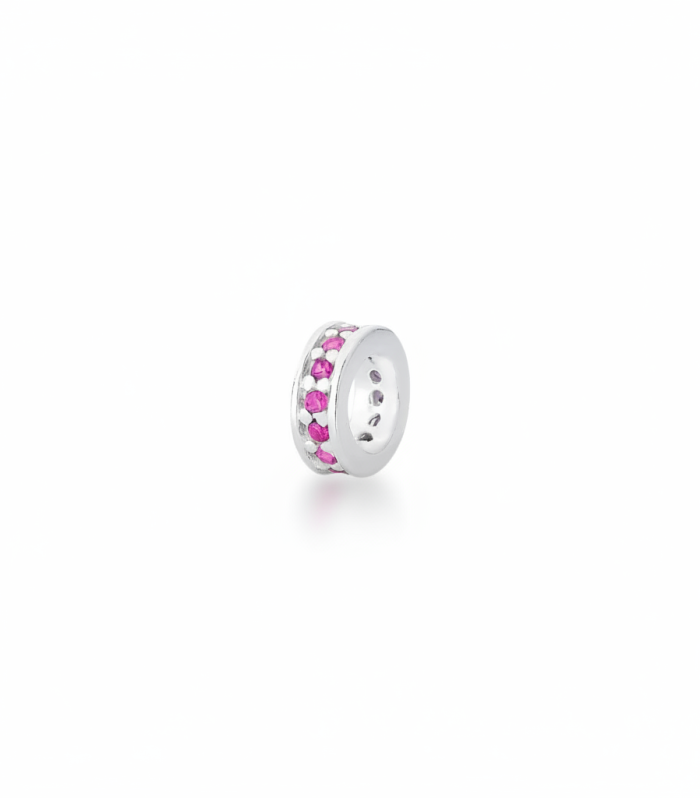 Charm separador una fila brillante fucsia plata 925