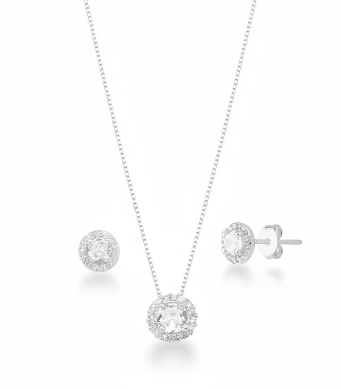 Conjunto Círculo Cristal en plata 925