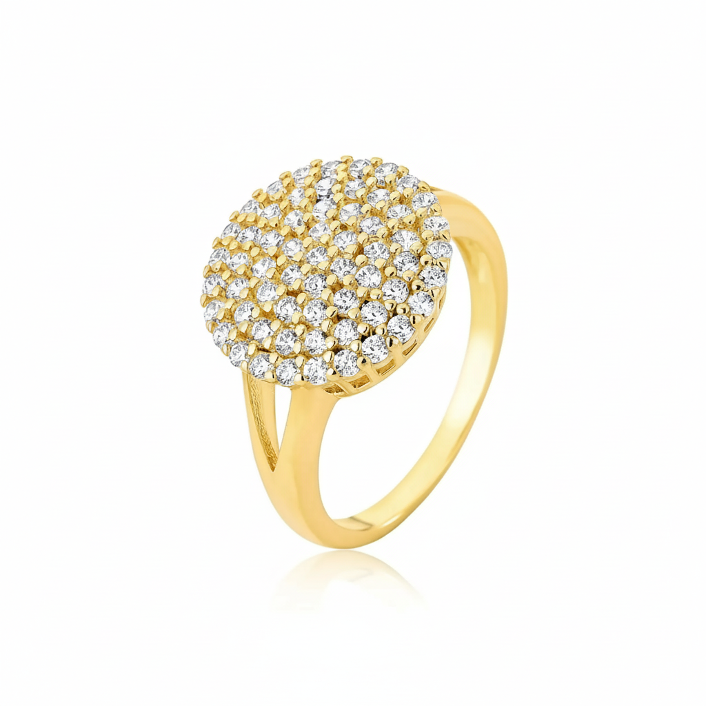 Anillo disco pavé circonias baño oro 18k